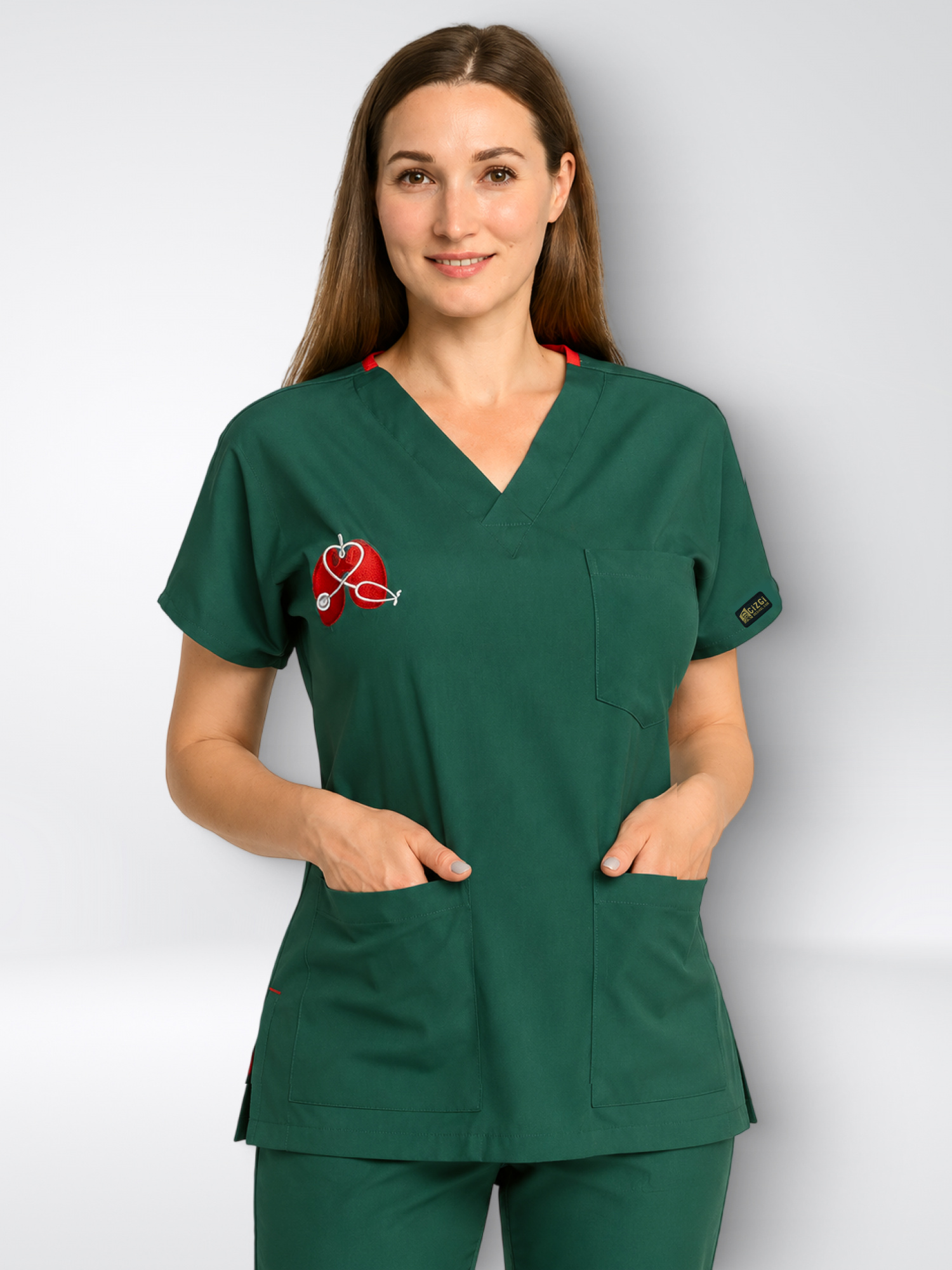 Костюм Dr.Greys с вышивкой стрейч темно-зеленый XXS